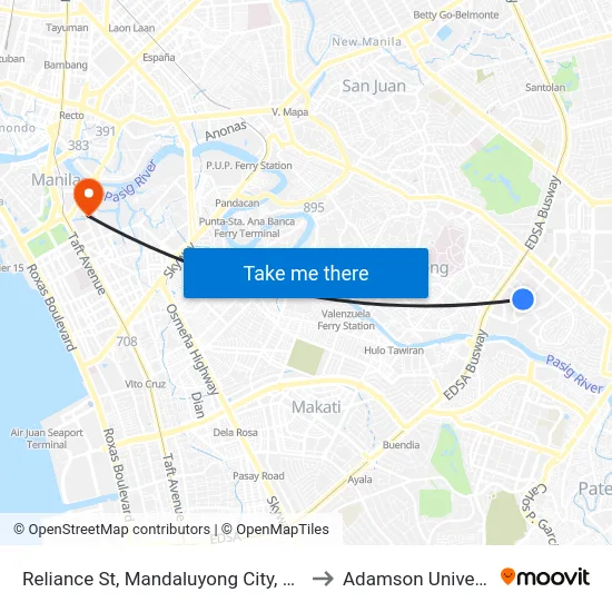 Reliance St, Mandaluyong City, Manila to Adamson University map