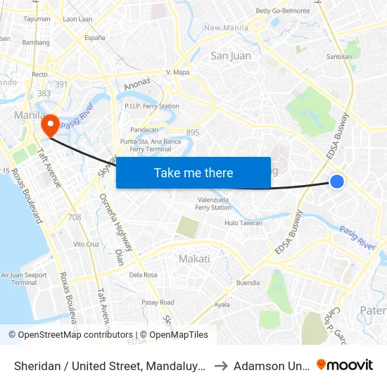 Sheridan / United Street, Mandaluyong City, Manila to Adamson University map