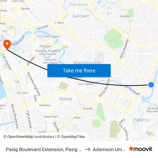 Pasig Boulevard Extension, Pasig City, Manila to Adamson University map