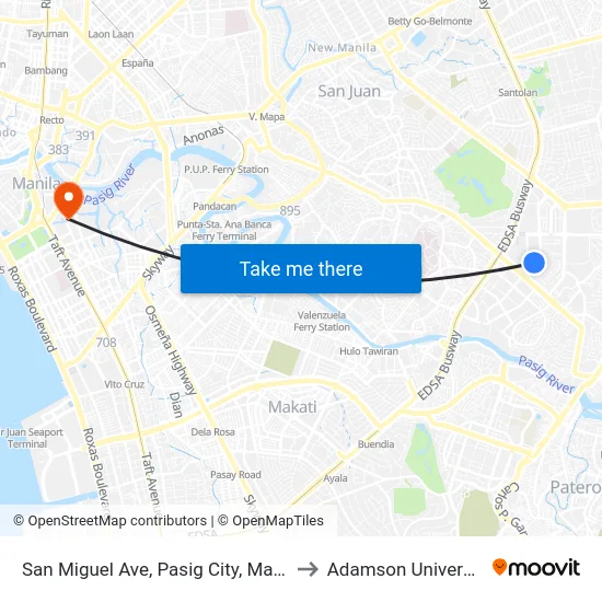 San Miguel Ave, Pasig City, Manila to Adamson University map