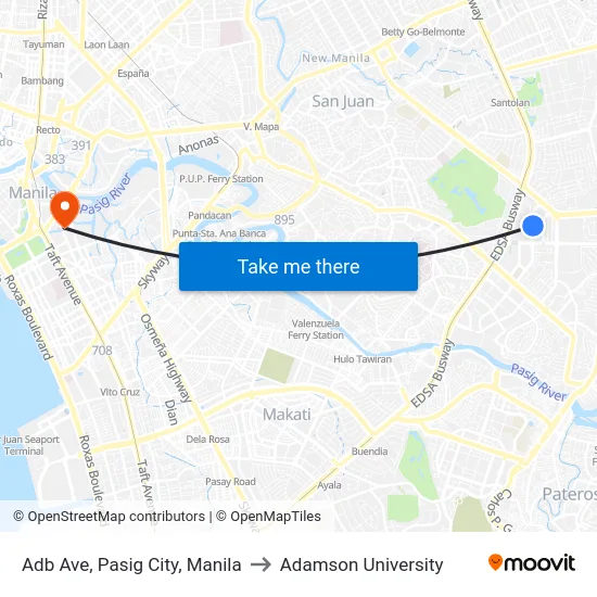 Adb Ave, Pasig City, Manila to Adamson University map
