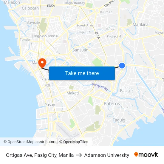 Ortigas Ave, Pasig City, Manila to Adamson University map