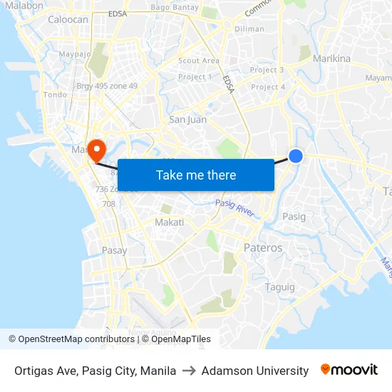 Ortigas Ave, Pasig City, Manila to Adamson University map