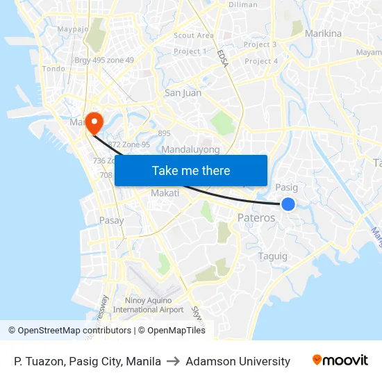 P. Tuazon, Pasig City, Manila to Adamson University map