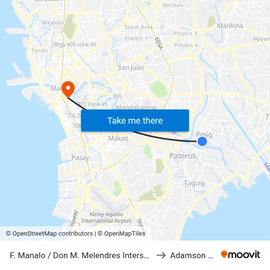 F. Manalo / Don M. Melendres Intersection, Pasig City, Manila to Adamson University map