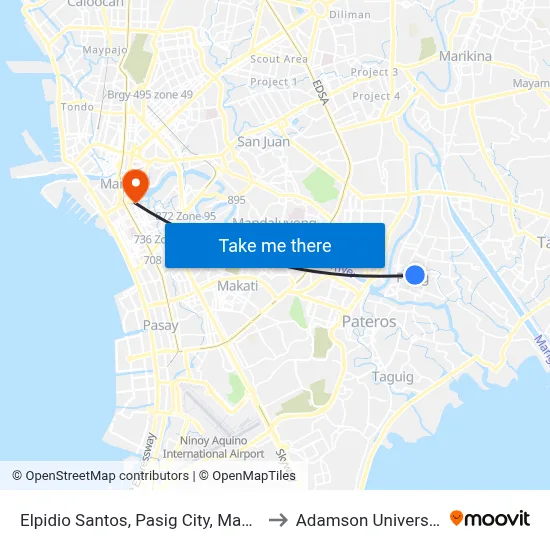 Elpidio Santos, Pasig City, Manila to Adamson University map