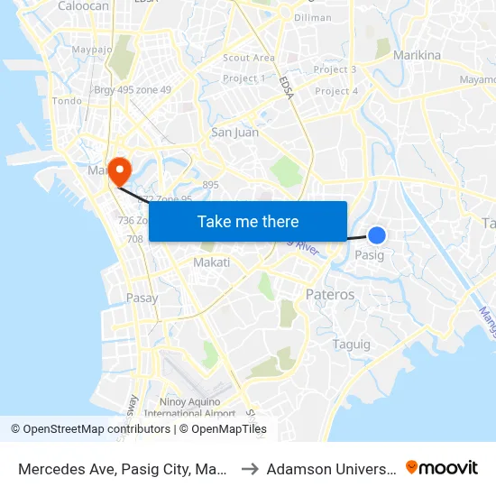 Mercedes Ave, Pasig City, Manila to Adamson University map