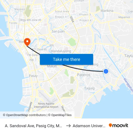 A. Sandoval Ave, Pasig City, Manila to Adamson University map