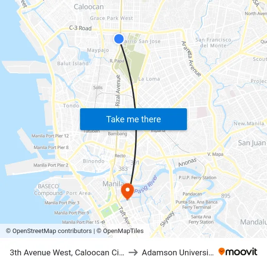 3th Avenue West, Caloocan City to Adamson University map