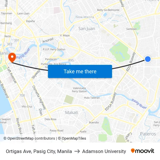 Ortigas Ave, Pasig City, Manila to Adamson University map