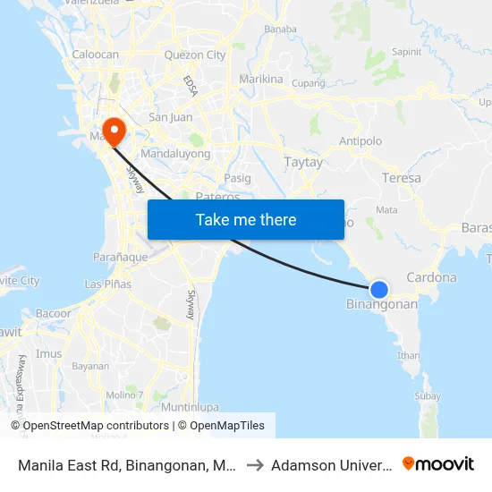 Manila East Rd, Binangonan, Manila to Adamson University map
