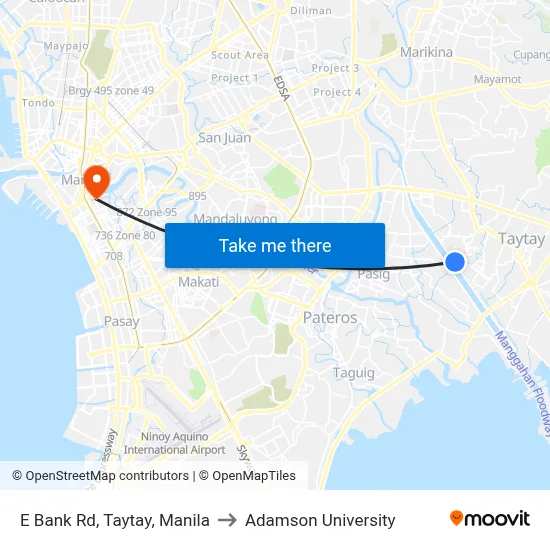 E Bank Rd, Taytay, Manila to Adamson University map