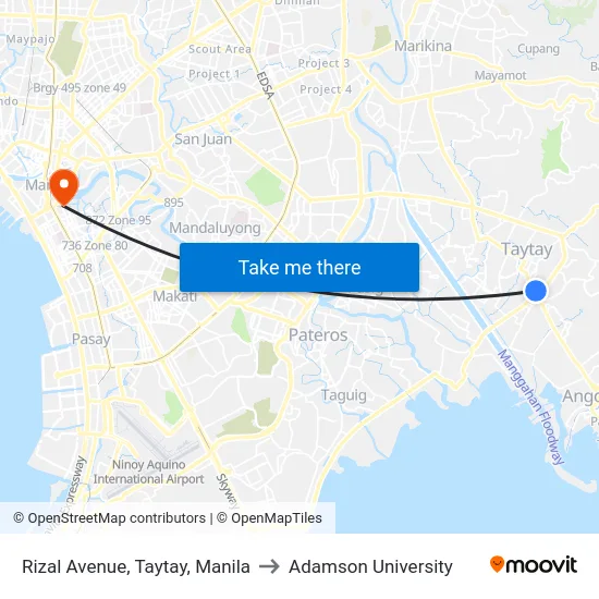 Rizal Avenue, Taytay, Manila to Adamson University map