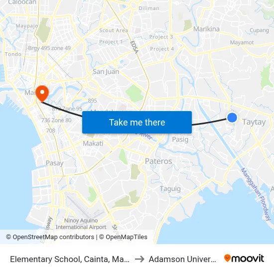 Elementary School, Cainta, Manila to Adamson University map
