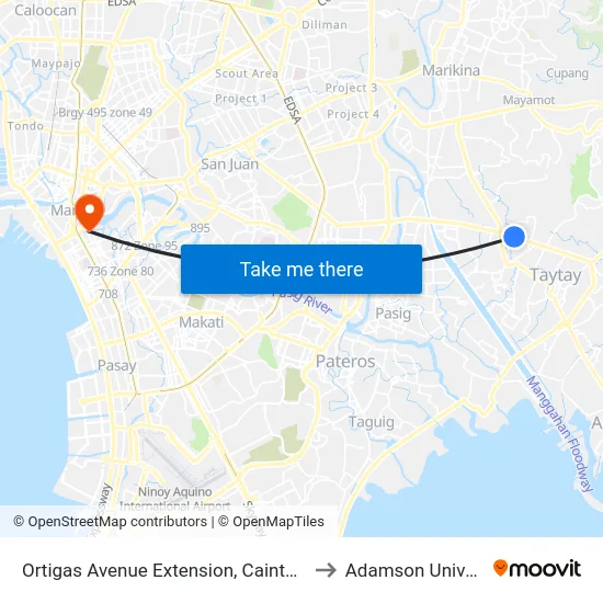 Ortigas Avenue Extension, Cainta, Manila to Adamson University map