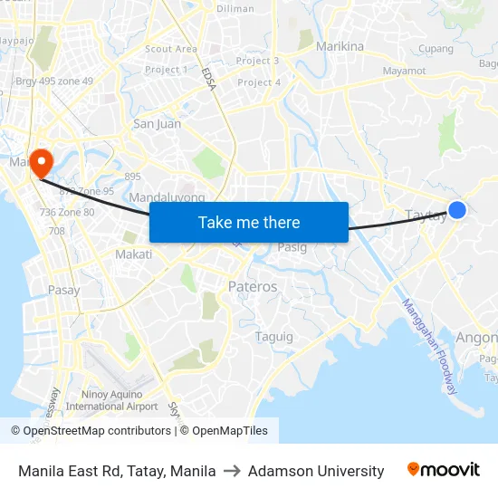 Manila East Rd, Tatay, Manila to Adamson University map