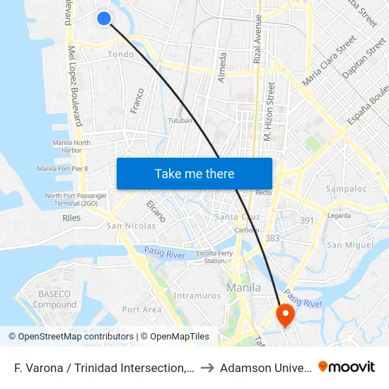 F. Varona / Trinidad Intersection, Tondo to Adamson University map
