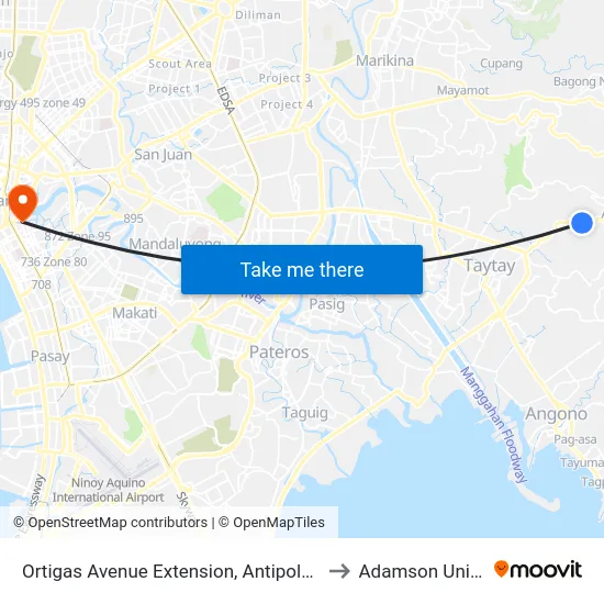 Ortigas Avenue Extension, Antipolo City, Manila to Adamson University map