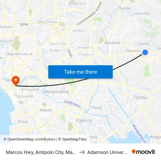 Marcos Hwy, Antipolo City, Manila to Adamson University map