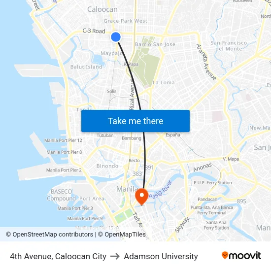 4th Avenue, Caloocan City to Adamson University map