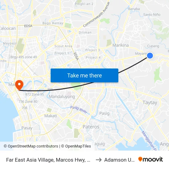 Far East Asia Village, Marcos Hwy, Antipolo City, Manila to Adamson University map