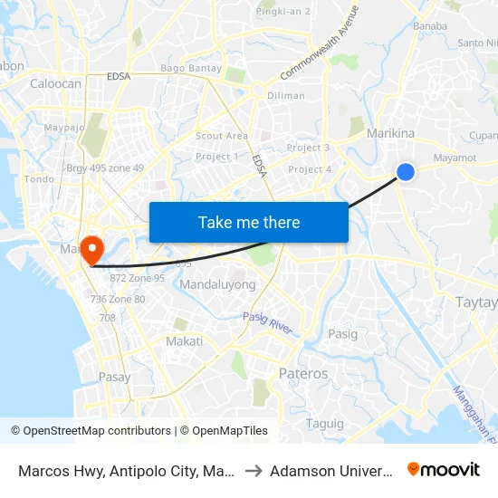 Marcos Hwy, Antipolo City, Manila to Adamson University map
