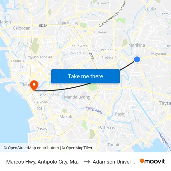 Marcos Hwy, Antipolo City, Manila to Adamson University map