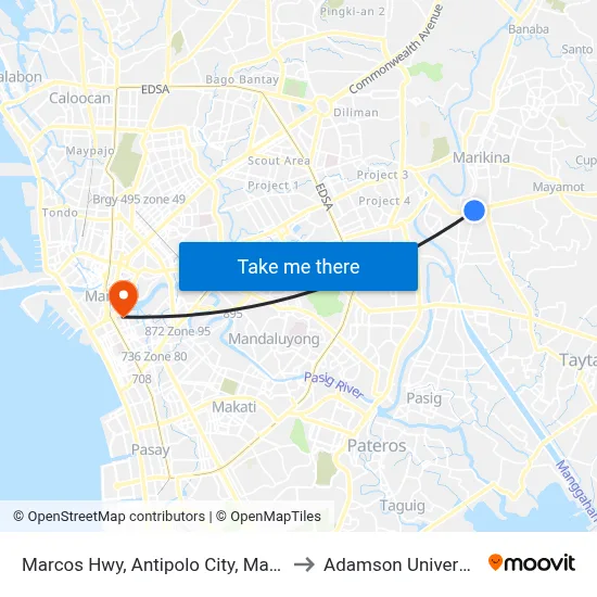 Marcos Hwy, Antipolo City, Manila to Adamson University map