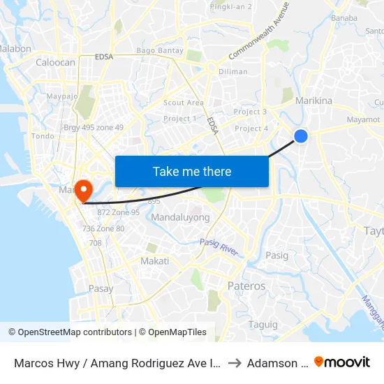 Marcos Hwy / Amang Rodriguez Ave Intersection, Pasig City, Manila to Adamson University map