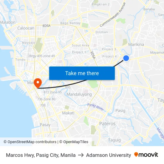 Marcos Hwy, Pasig City, Manila to Adamson University map