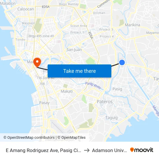 E Amang Rodriguez Ave, Pasig City, Manila to Adamson University map