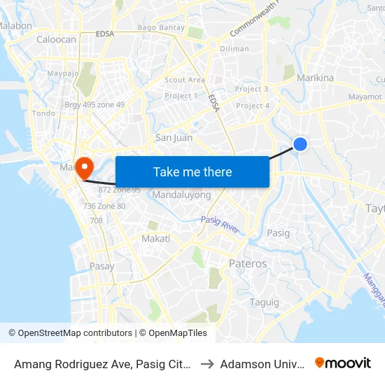 Amang Rodriguez Ave, Pasig City, Manila to Adamson University map