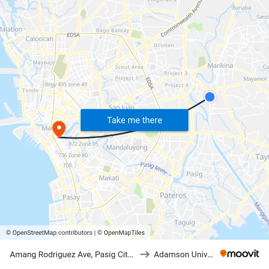 Amang Rodriguez Ave, Pasig City, Manila to Adamson University map