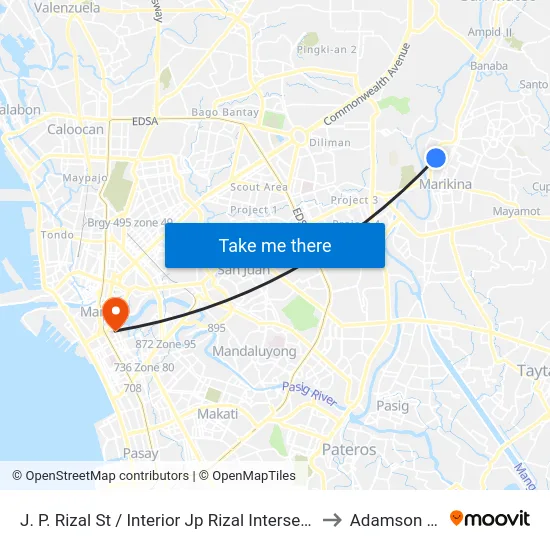 J. P. Rizal St / Interior Jp Rizal Intersection, Marikina City, Manila to Adamson University map