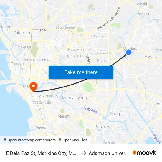 E Dela Paz St, Marikina City, Manila to Adamson University map