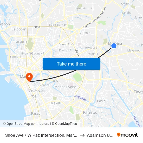 Shoe Ave / W Paz Intersection, Marikina City, Manila to Adamson University map