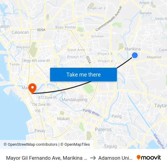 Mayor Gil Fernando Ave, Marikina City, Manila to Adamson University map