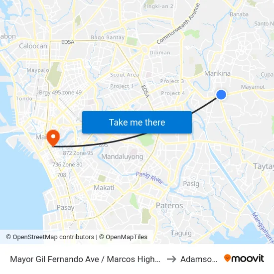 Mayor Gil Fernando Ave / Marcos Highway Intersection, Marikina City, Manila to Adamson University map