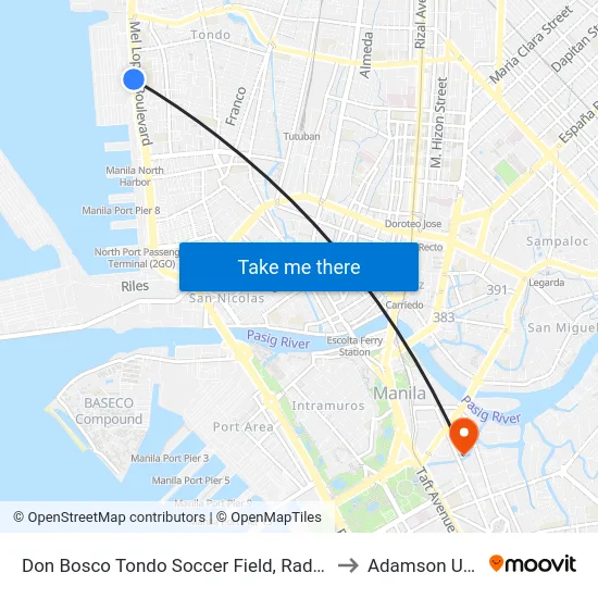 Don Bosco Tondo Soccer Field, Radial Road 10, Manila to Adamson University map