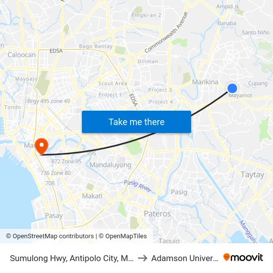 Sumulong Hwy, Antipolo City, Manila to Adamson University map