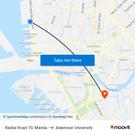 Radial Road 10, Manila to Adamson University map