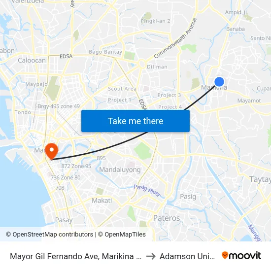 Mayor Gil Fernando Ave, Marikina City, Manila to Adamson University map