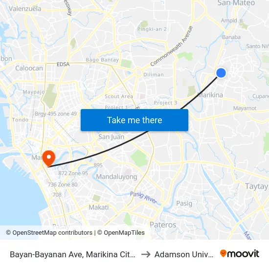 Bayan-Bayanan Ave, Marikina City, Manila to Adamson University map