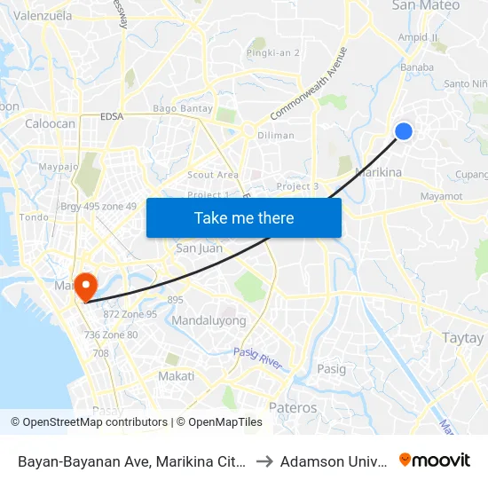 Bayan-Bayanan Ave, Marikina City, Manila to Adamson University map