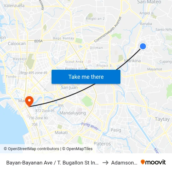 Bayan-Bayanan Ave / T. Bugallon St Intersection, Marikina City, Manila to Adamson University map