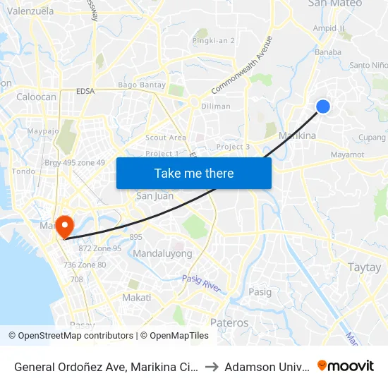 General Ordoñez Ave, Marikina City, Manila to Adamson University map
