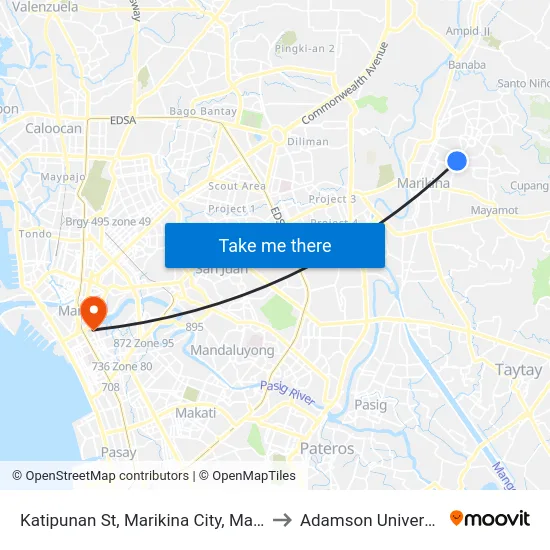Katipunan St, Marikina City, Manila to Adamson University map