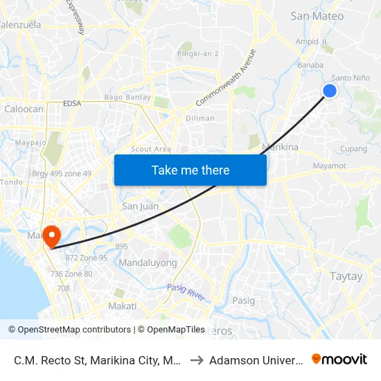 C.M. Recto St, Marikina City, Manila to Adamson University map