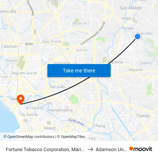 Fortune Tobacco Corporation, Marikina City, Manila to Adamson University map