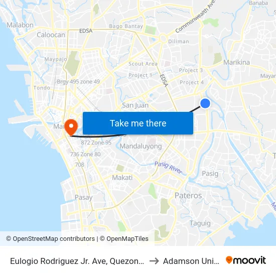 Eulogio Rodriguez Jr. Ave, Quezon City, Manila to Adamson University map